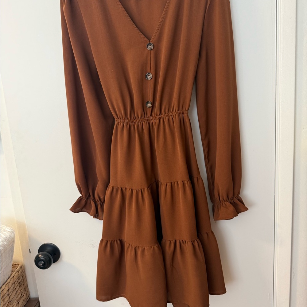 Elegant Brown Button-Down Dress